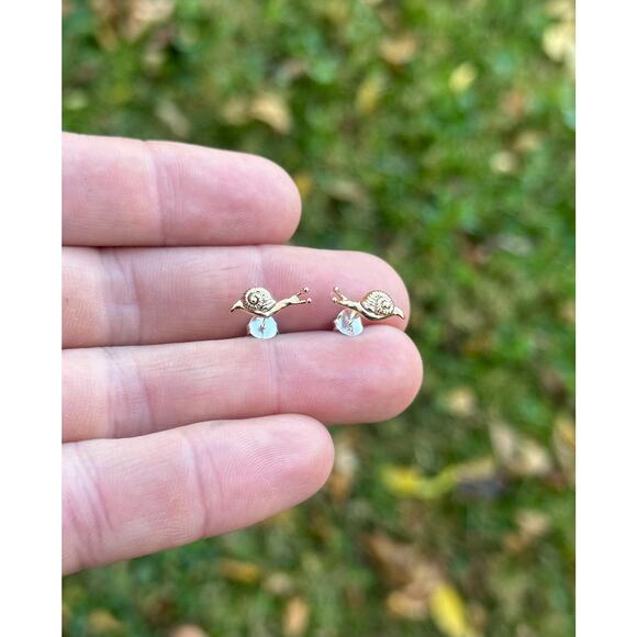 Bronze Small Snail Post Earrings, Bronze Tiny Snail Post Earrings - Picture 2 of 5